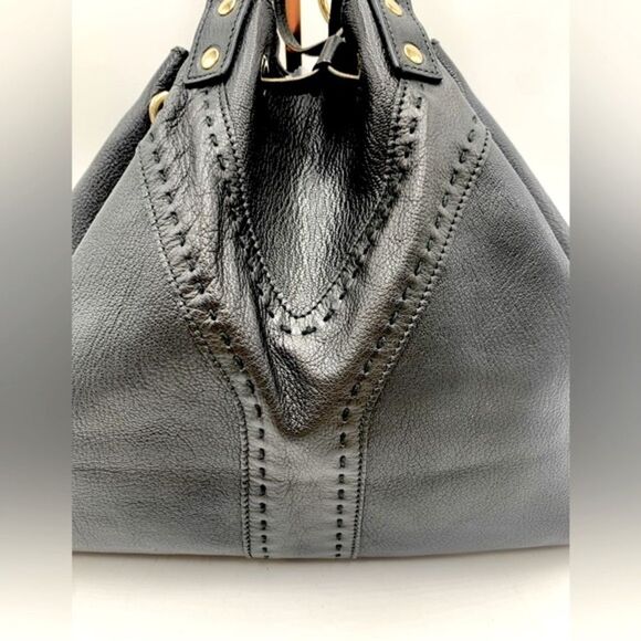 Auth YVES SAINT LAURENT Reversible
Bronze/Black Leather Double Sac Y Tote Bag - Picture 6 of 16